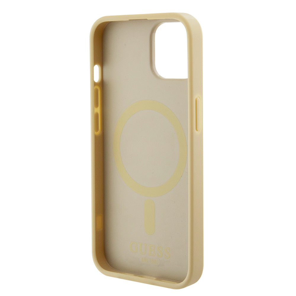 Custodia MagSafe per Apple iPhone 15 Plus, Guess, Saffiano, Dorata