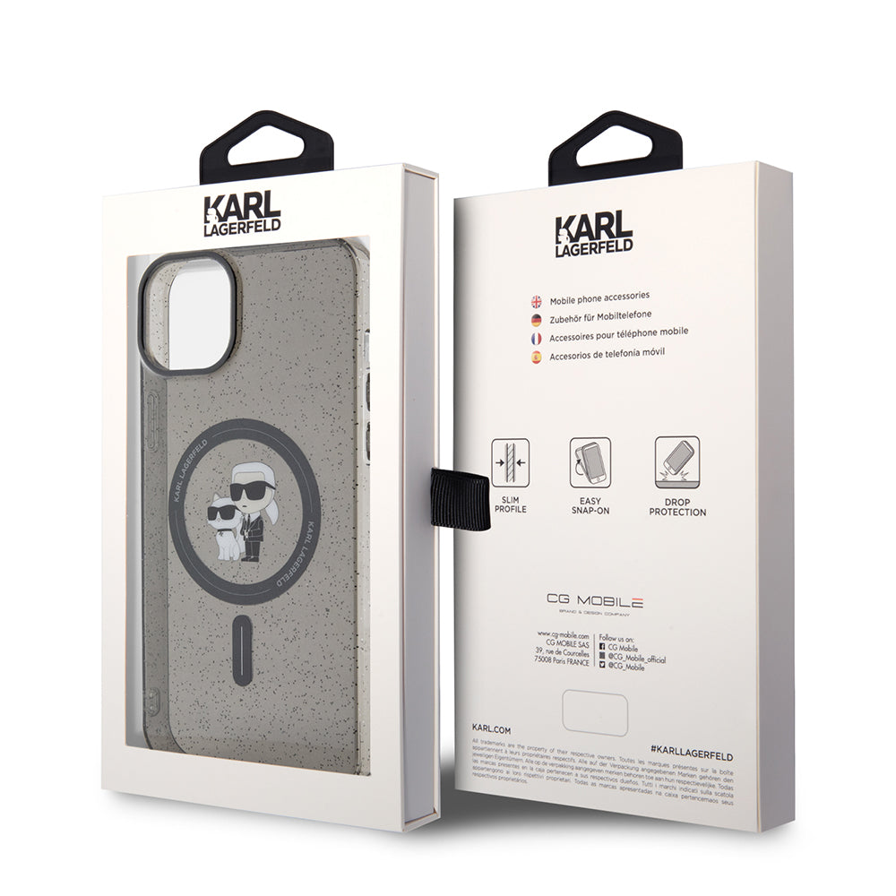 Custodia MagSafe per Apple iPhone 15 Plus, Karl Lagerfeld, Glitter, Nera