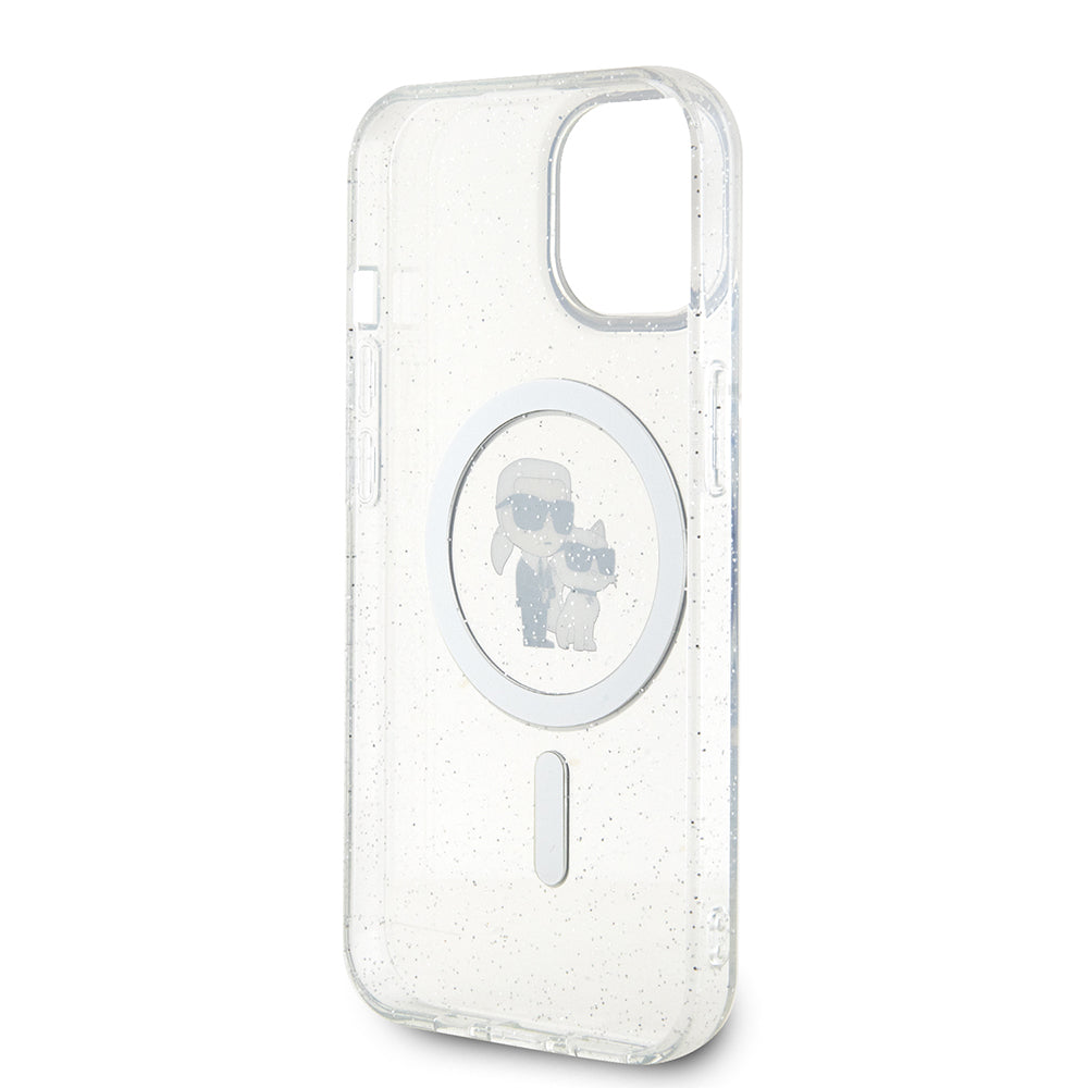 Custodia MagSafe per Apple iPhone 15 Plus, Karl Lagerfeld, Glitter, Trasparente