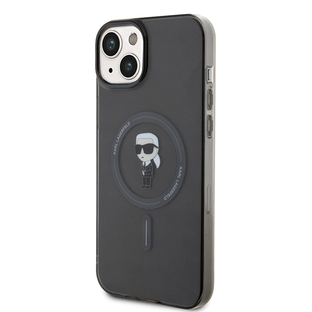 Custodia MagSafe per Apple iPhone 15 Plus, Karl Lagerfeld, IML Ikonik Karl, Nera