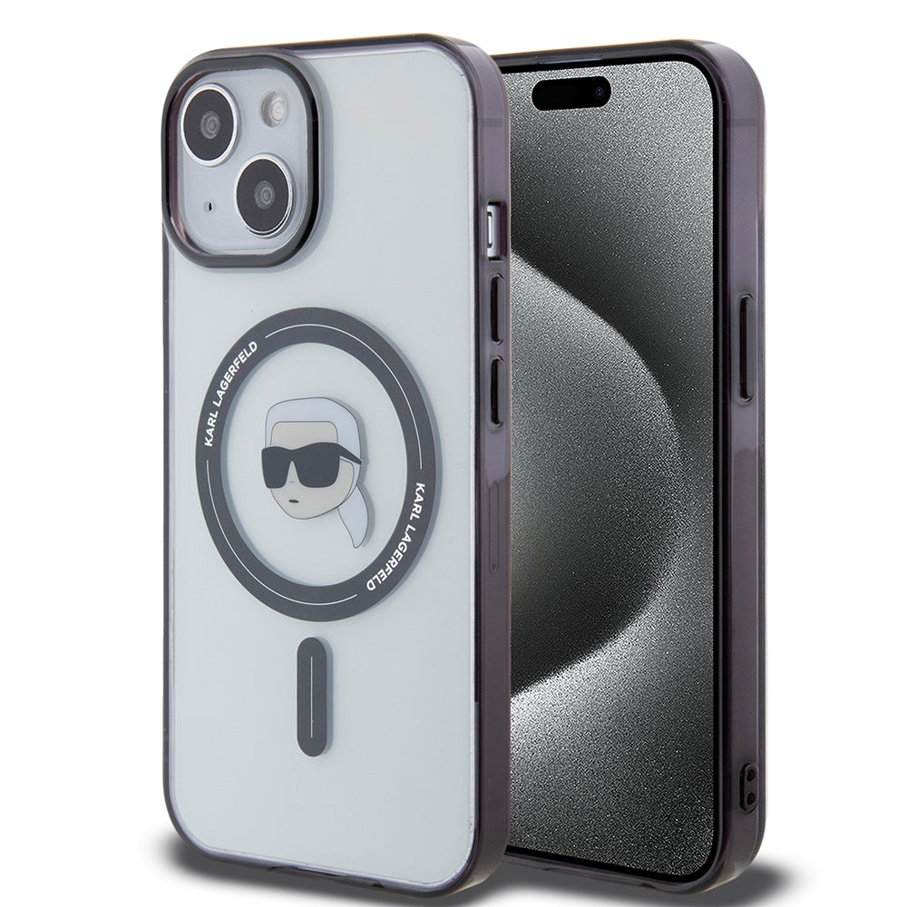 Custodia MagSafe per Apple iPhone 15 Plus, Karl Lagerfeld, IML Karl's Head, Trasparente