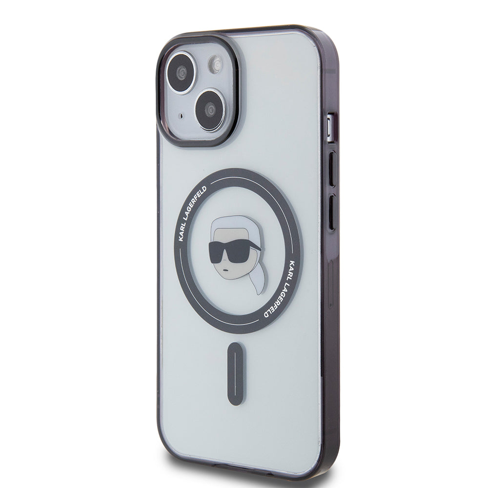 Custodia MagSafe per Apple iPhone 15 Plus, Karl Lagerfeld, IML Karl's Head, Trasparente
