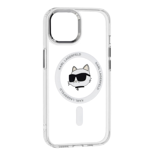 Coque MagSafe pour Apple iPhone 15 Plus, Karl Lagerfeld, IML Metal Choupette's Head, Blanche