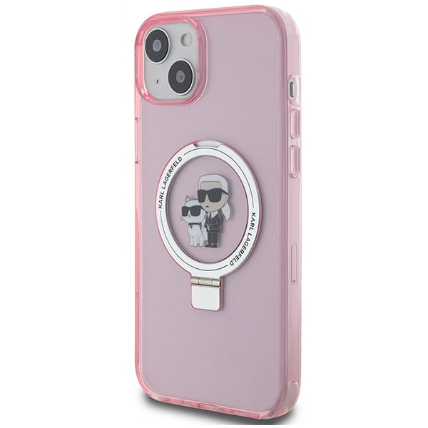 Coque MagSafe pour Apple iPhone 15 Plus, Karl Lagerfeld, Ring Stand Karl & Choupette, Rose