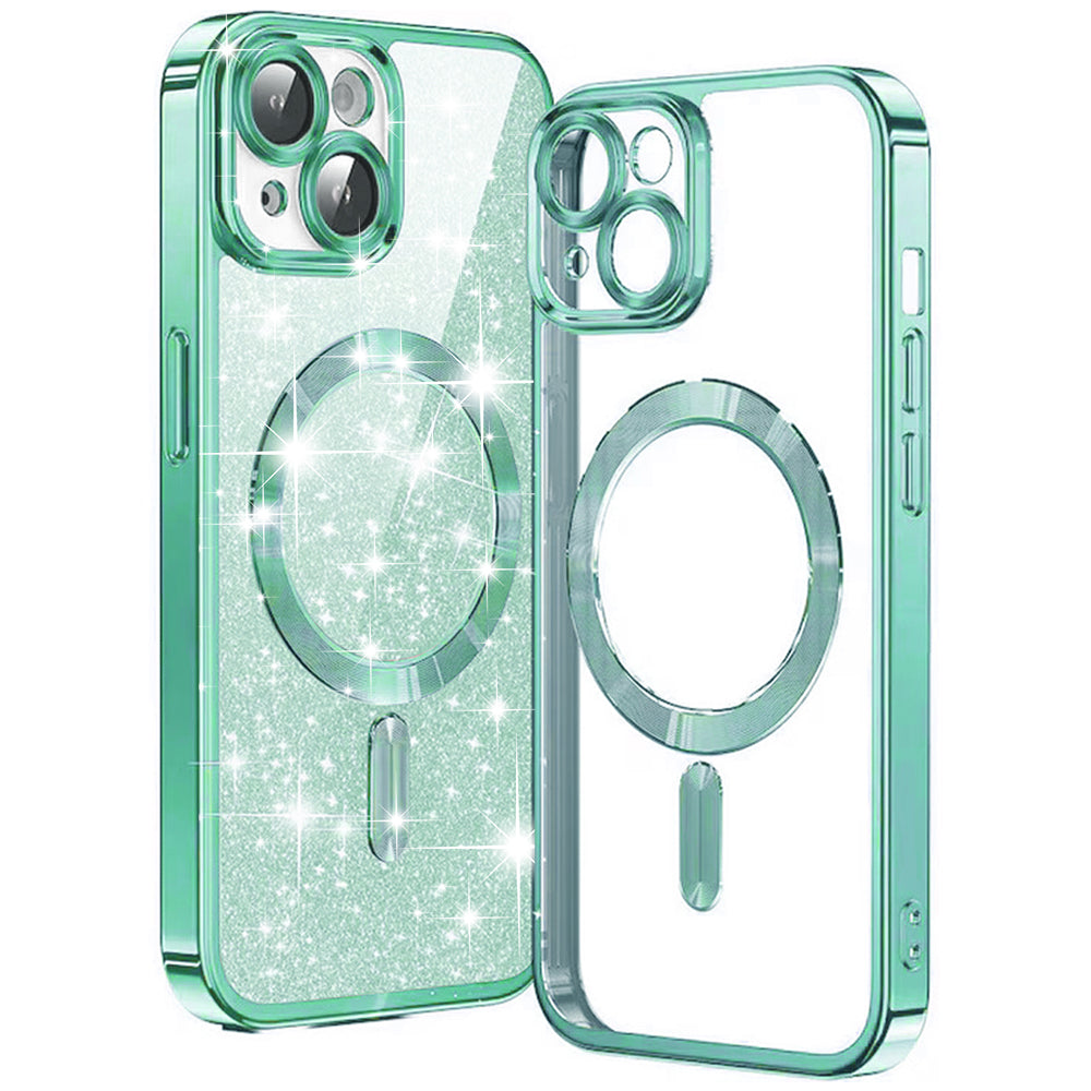 Coque MagSafe pour Apple iPhone 15 Plus, Techsuit, Luxury Glitter, Vert Clair