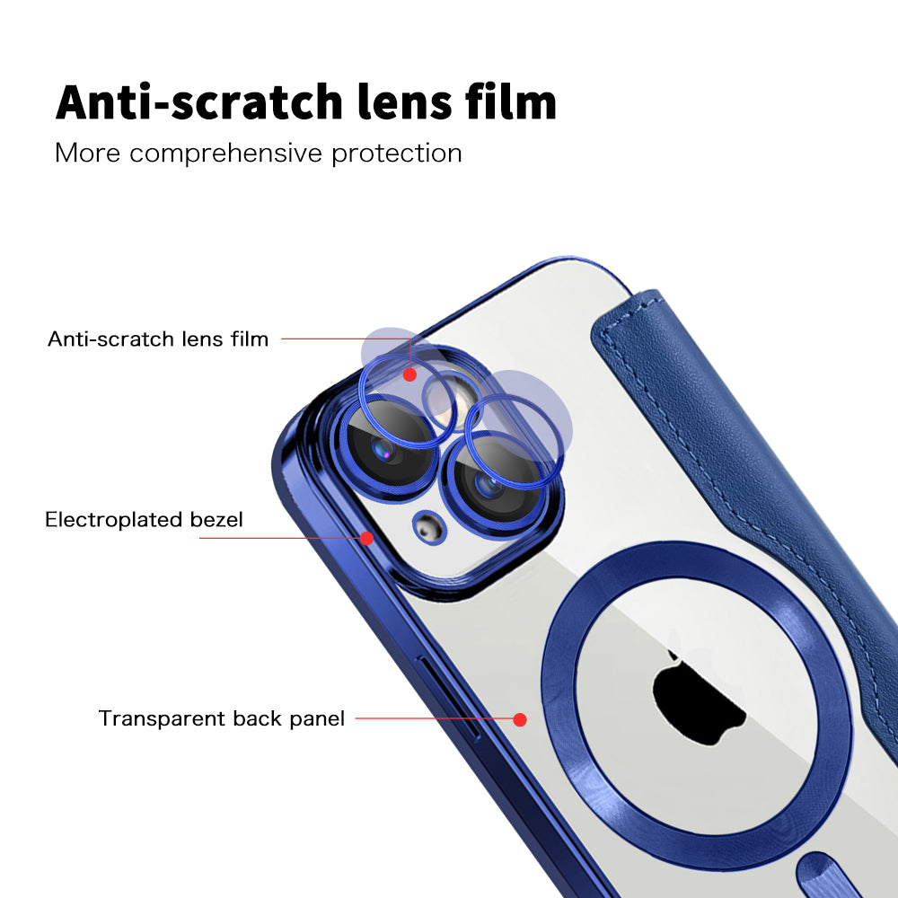 Custodia MagSafe per Apple iPhone 15 Plus, Techsuit, SmartMag Book, Blu
