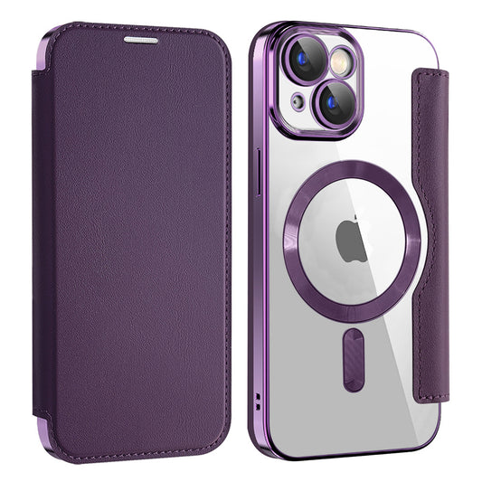 Custodia MagSafe per Apple iPhone 15 Plus, Techsuit, SmartMag Book, Viola