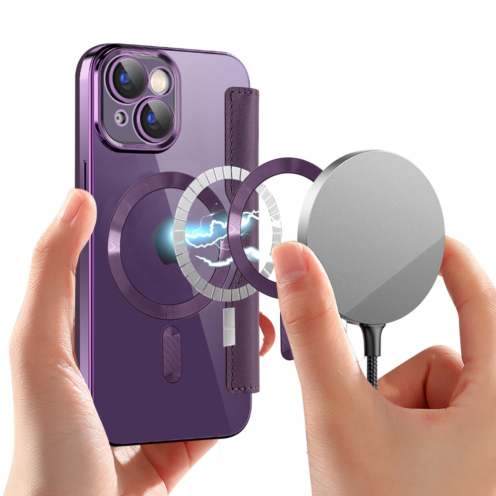Custodia MagSafe per Apple iPhone 15 Plus, Techsuit, SmartMag Book, Viola