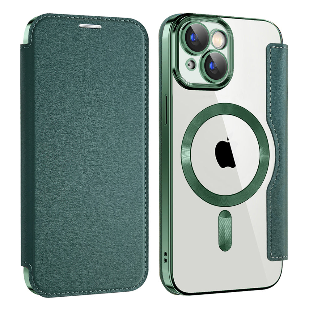 Coque MagSafe pour Apple iPhone 15 Plus, Techsuit, SmartMag Book, Vert