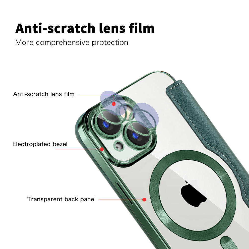 Coque MagSafe pour Apple iPhone 15 Plus, Techsuit, SmartMag Book, Vert