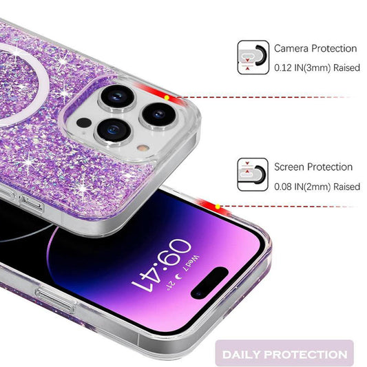 Coque MagSafe pour Apple iPhone 15 Plus, Techsuit, Paillettes Étincelantes, Magenta