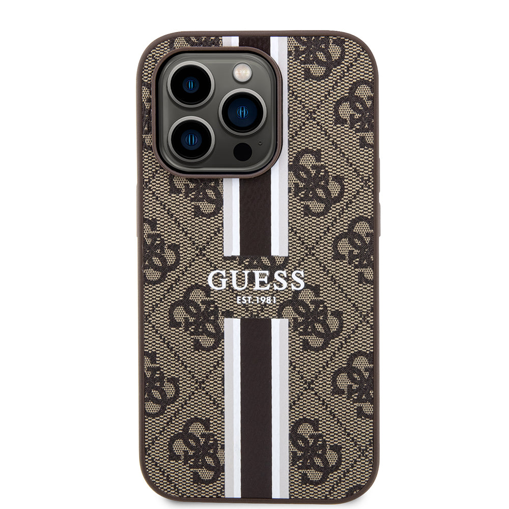 MagSafe Hülle für Apple iPhone 15 Pro, Guess, 4G Printed Stripes, Braun