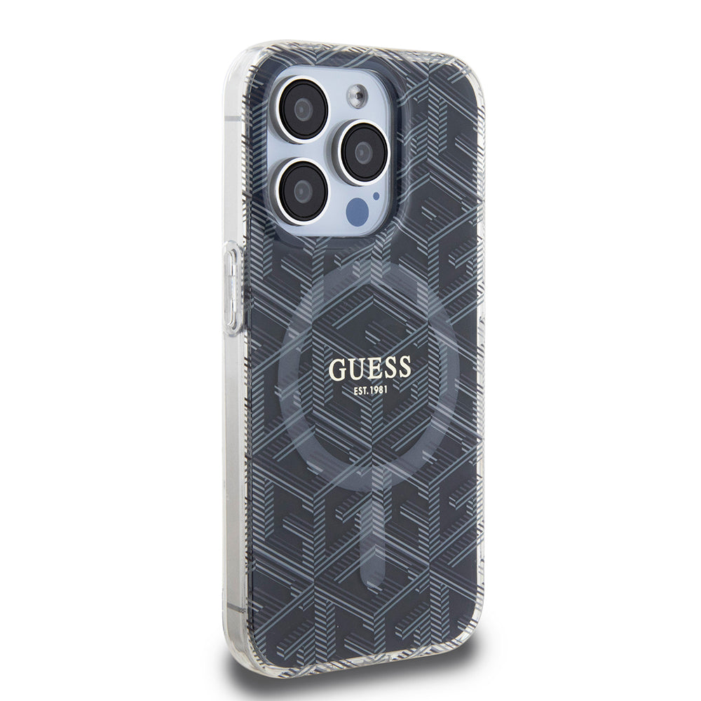 MagSafe Hülle für Apple iPhone 15 Pro, Guess, IML Gcube, Schwarz