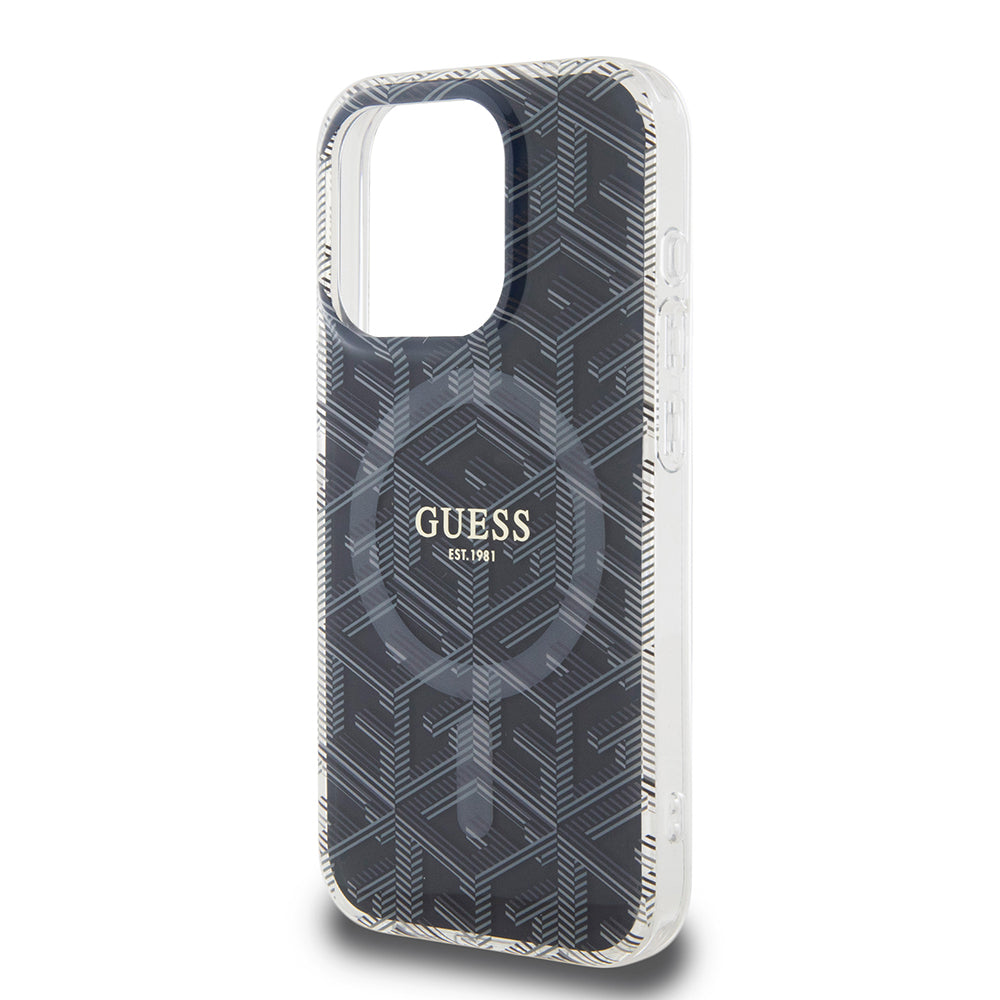 MagSafe Hülle für Apple iPhone 15 Pro, Guess, IML Gcube, Schwarz