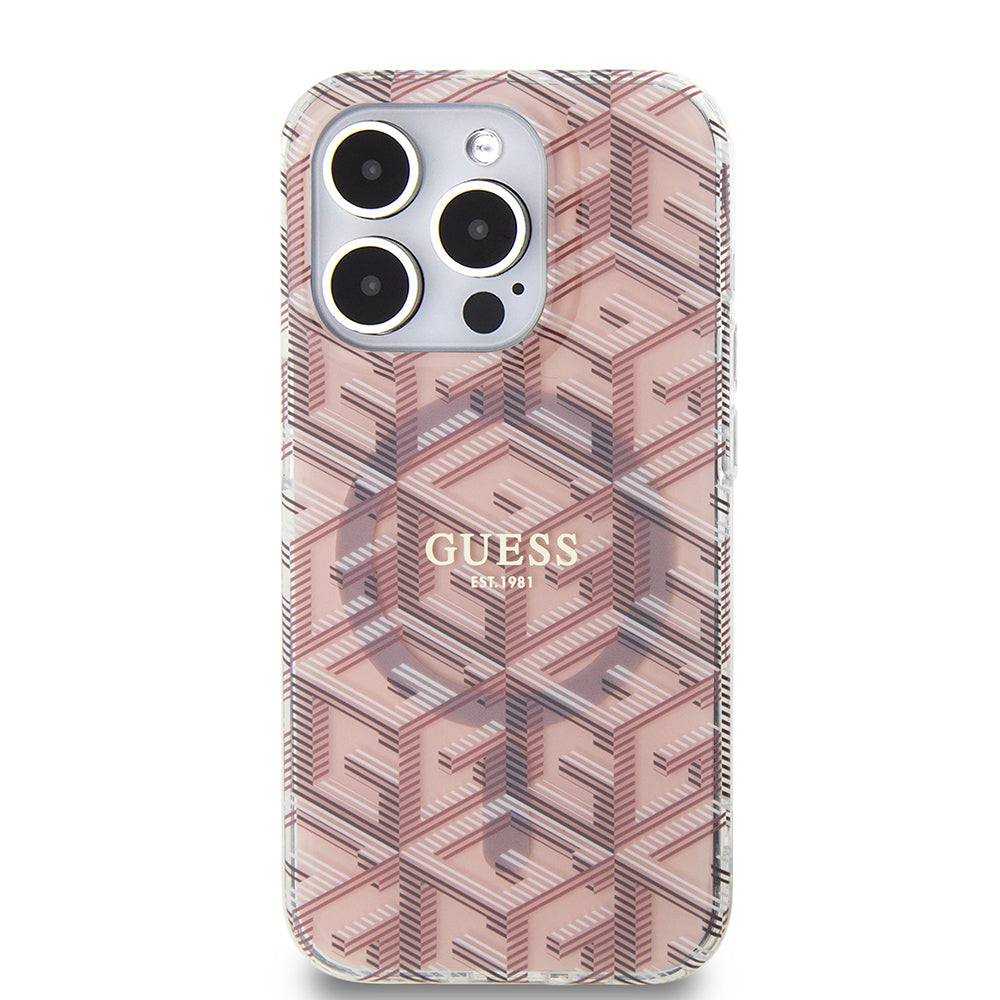 MagSafe Hülle für Apple iPhone 15 Pro, Guess, IML Gcube, Rosa