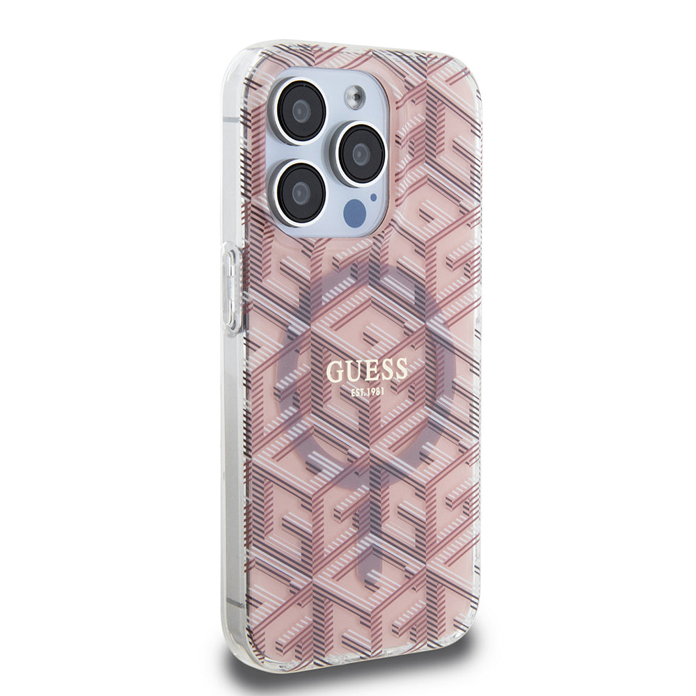MagSafe Hülle für Apple iPhone 15 Pro, Guess, IML Gcube, Rosa