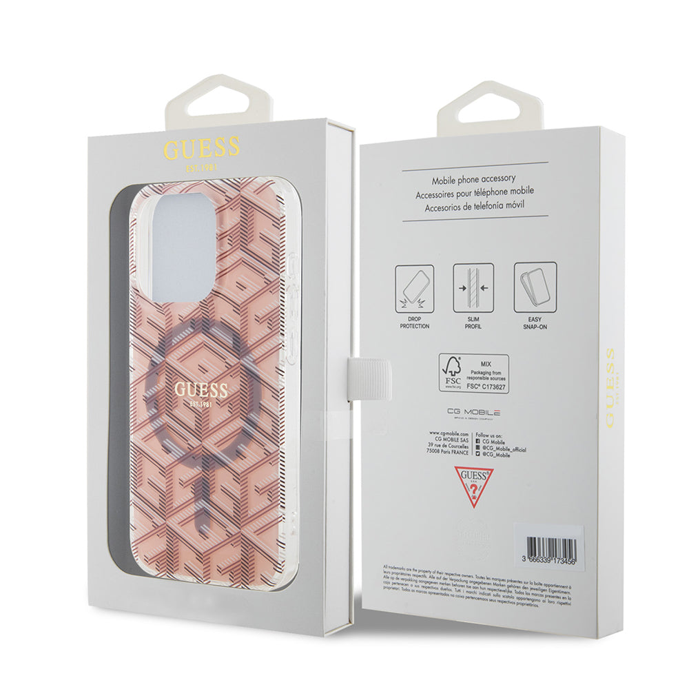 MagSafe Hülle für Apple iPhone 15 Pro, Guess, IML Gcube, Rosa