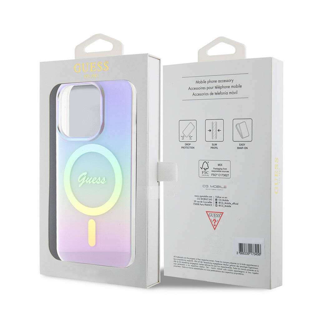 Custodia MagSafe per Apple iPhone 15 Pro, Guess, IML Iridescente, Viola