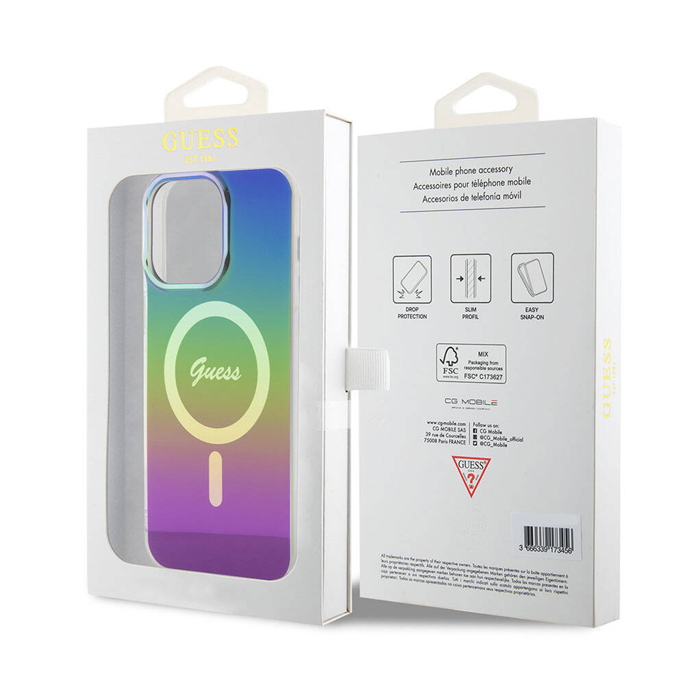 MagSafe Hülle für Apple iPhone 15 Pro, Guess, IML Iridescent, Mehrfarbig