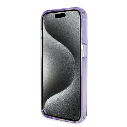 Coque MagSafe pour Apple iPhone 15 Pro, Guess, IML Ring Stand Glitter, Violet