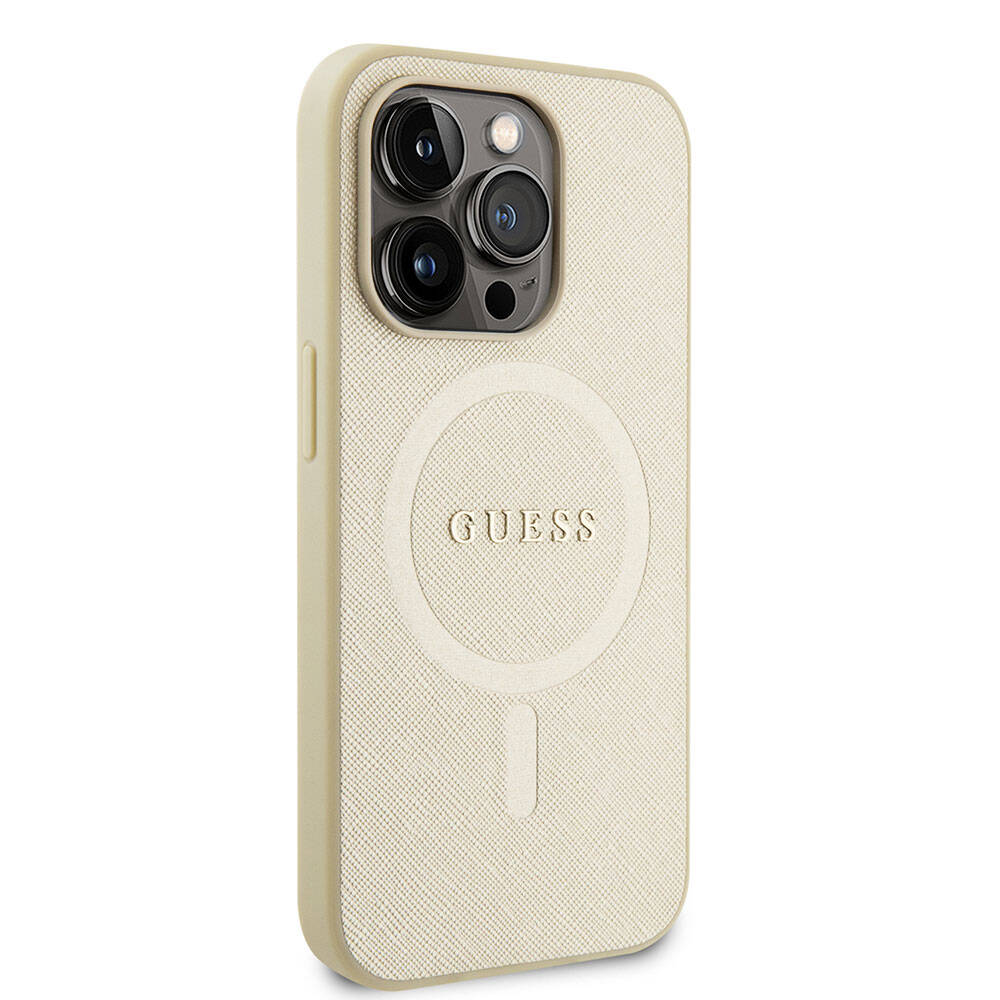 Custodia MagSafe per Apple iPhone 15 Pro, Guess, Saffiano, Beige
