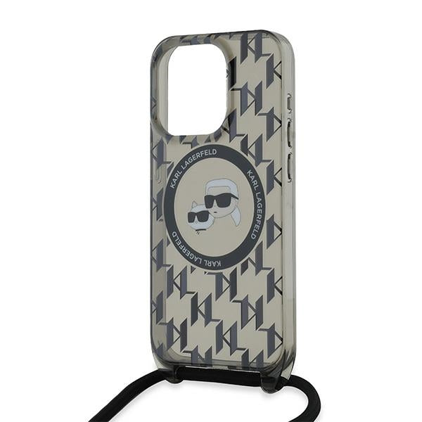 Custodia MagSafe per Apple iPhone 15 Pro, Karl Lagerfeld, IML Crossbody Monogram Karl & Choupette's Heads, Nera