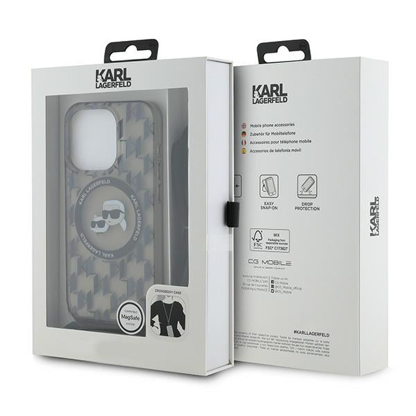 Custodia MagSafe per Apple iPhone 15 Pro, Karl Lagerfeld, IML Crossbody Monogram Karl & Choupette's Heads, Nera