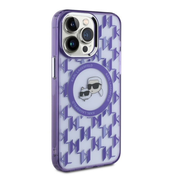 Custodia MagSafe per Apple iPhone 15 Pro, Karl Lagerfeld, IML Monogramma Karl & Choupette's Heads, Viola
