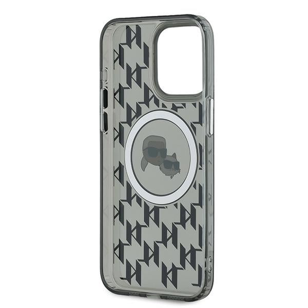 Étui MagSafe pour Apple iPhone 15 Pro, Karl Lagerfeld, IML Monogramme Karl & Têtes de Choupette, Noir