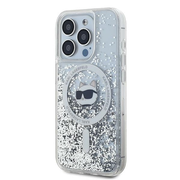 Custodia MagSafe per Apple iPhone 15 Pro, Karl Lagerfeld, Liquid Glitter Choupette Head, Trasparente