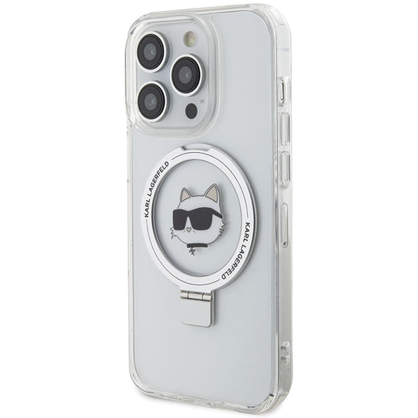Custodia MagSafe per Apple iPhone 15 Pro, Karl Lagerfeld, Ring Stand Choupette's Head, Bianca