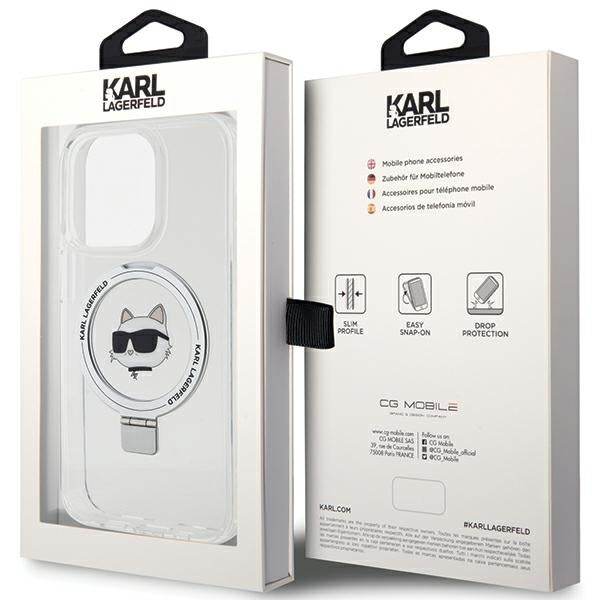 Custodia MagSafe per Apple iPhone 15 Pro, Karl Lagerfeld, Ring Stand Choupette's Head, Bianca