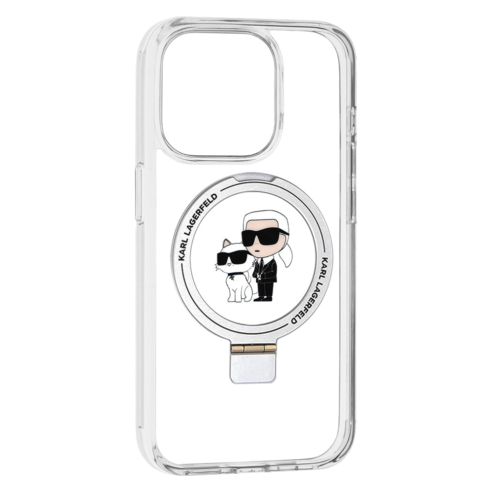 MagSafe Hülle für Apple iPhone 15 Pro, Karl Lagerfeld, Ring Stand Karl & Choupette, Weiß