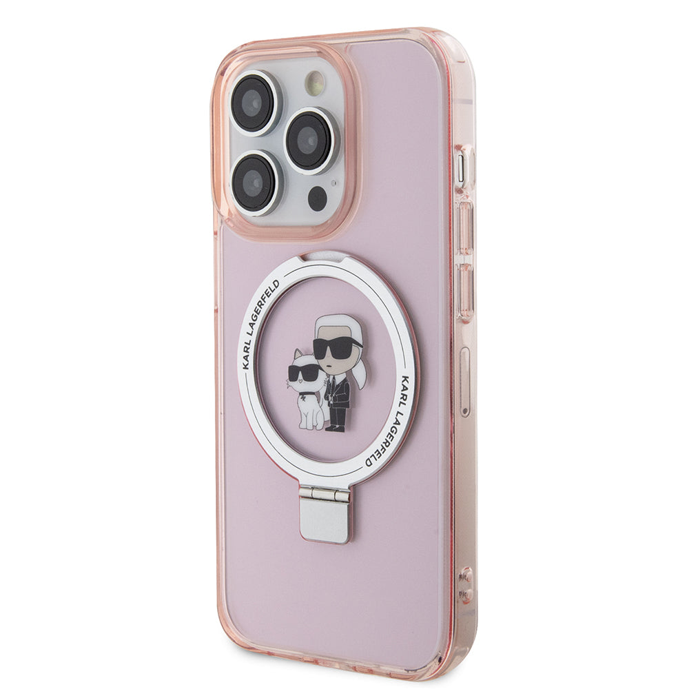 MagSafe Hülle für Apple iPhone 15 Pro, Karl Lagerfeld, Ring Stand Karl & Choupette, Rosa