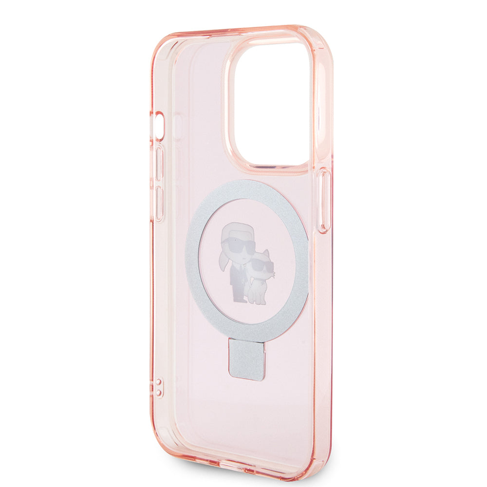 MagSafe Hülle für Apple iPhone 15 Pro, Karl Lagerfeld, Ring Stand Karl & Choupette, Rosa