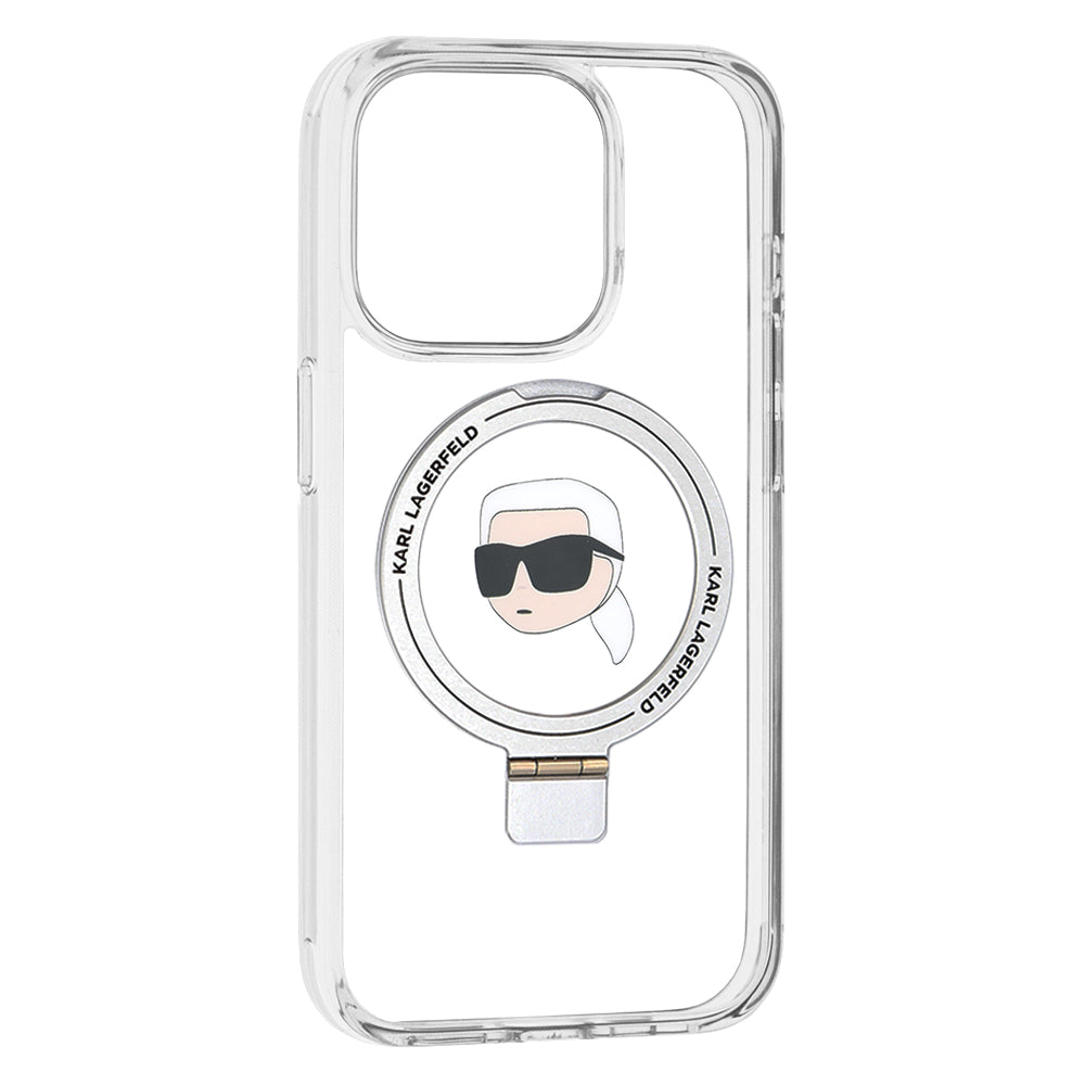 MagSafe Hülle für Apple iPhone 15 Pro, Karl Lagerfeld, Ring Stand Karl's Head, Weiß