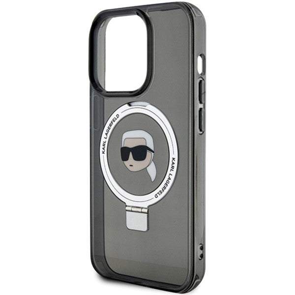 Custodia MagSafe per Apple iPhone 15 Pro, Karl Lagerfeld, Ring Stand Karl's Head, Nera