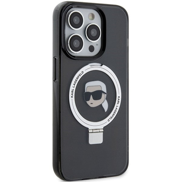 Custodia MagSafe per Apple iPhone 15 Pro, Karl Lagerfeld, Ring Stand Karl's Head, Nera