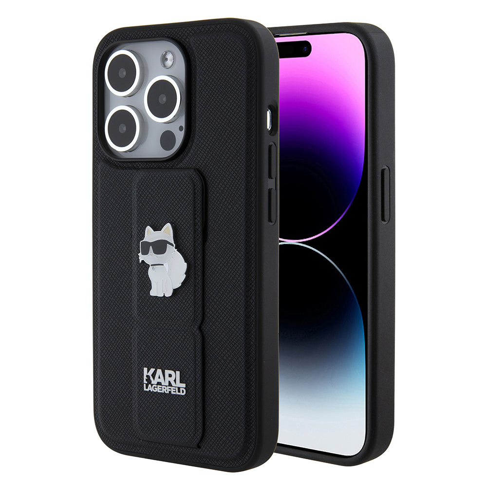 Custodia MagSafe per Apple iPhone 15 Pro, Karl Lagerfeld, Saffiano Gripstand Choupette, Nera