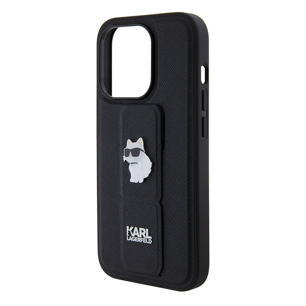 Custodia MagSafe per Apple iPhone 15 Pro, Karl Lagerfeld, Saffiano Gripstand Choupette, Nera