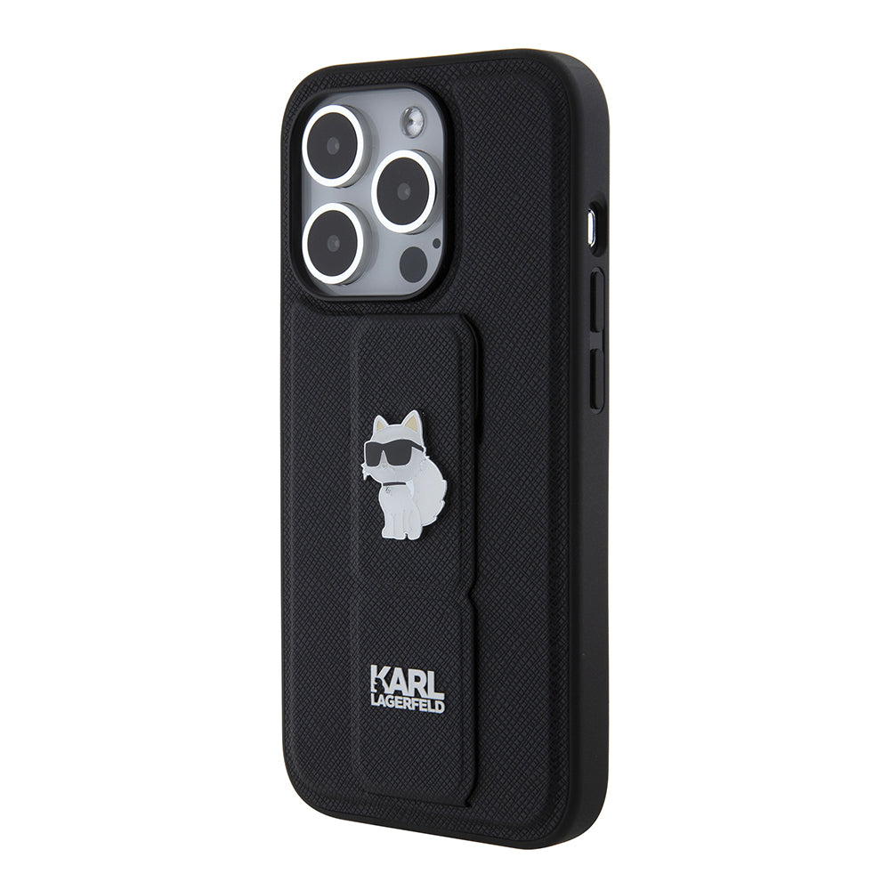 Custodia MagSafe per Apple iPhone 15 Pro, Karl Lagerfeld, Saffiano Gripstand Choupette, Nera