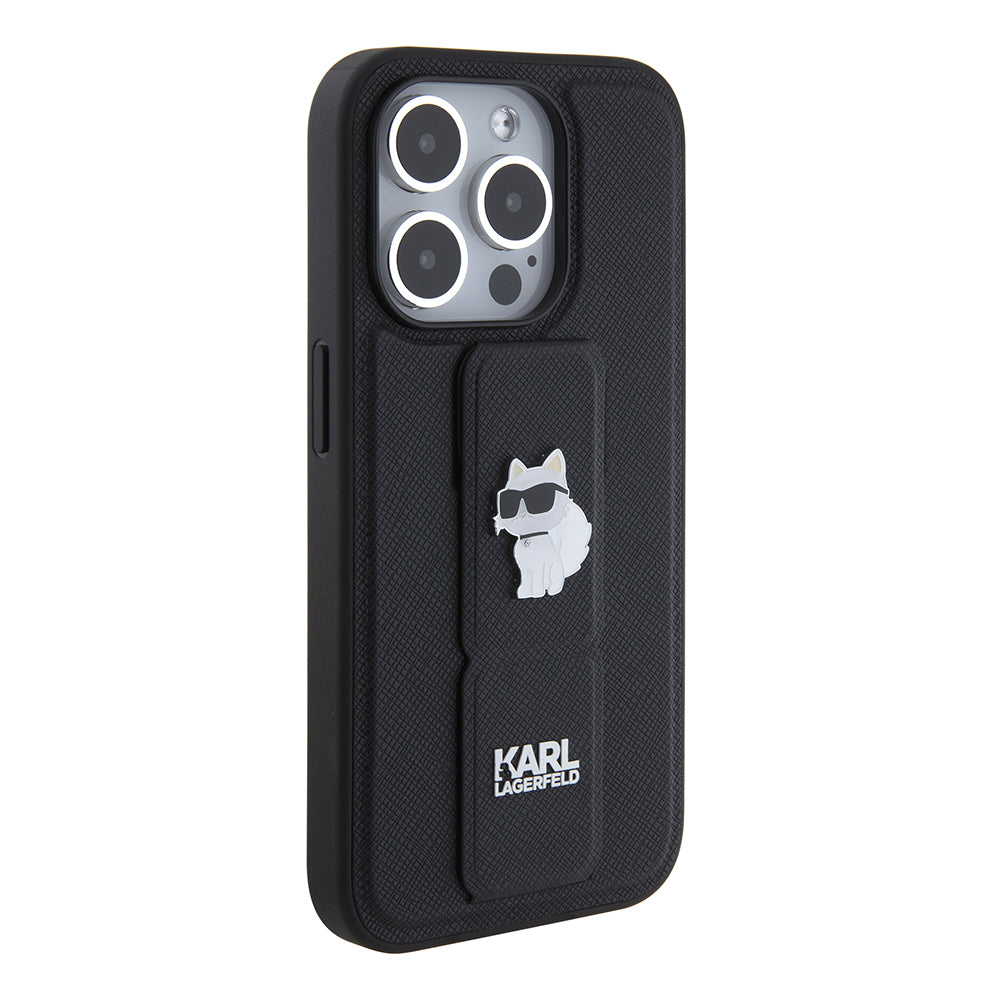 Custodia MagSafe per Apple iPhone 15 Pro, Karl Lagerfeld, Saffiano Gripstand Choupette, Nera