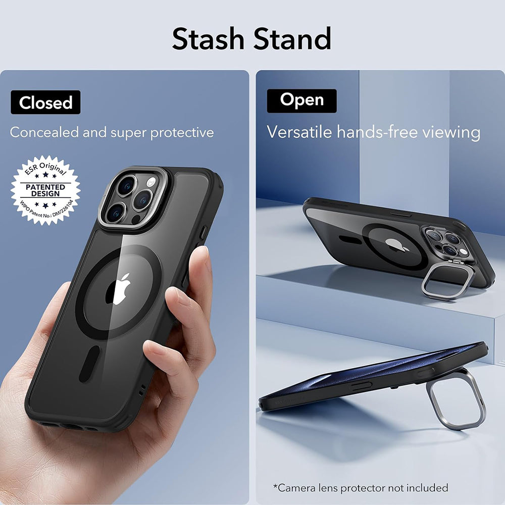 Custodia MagSafe per Apple iPhone 15 Pro Max, ESR, Classic Hybrid Kickstand, Nera Trasparente