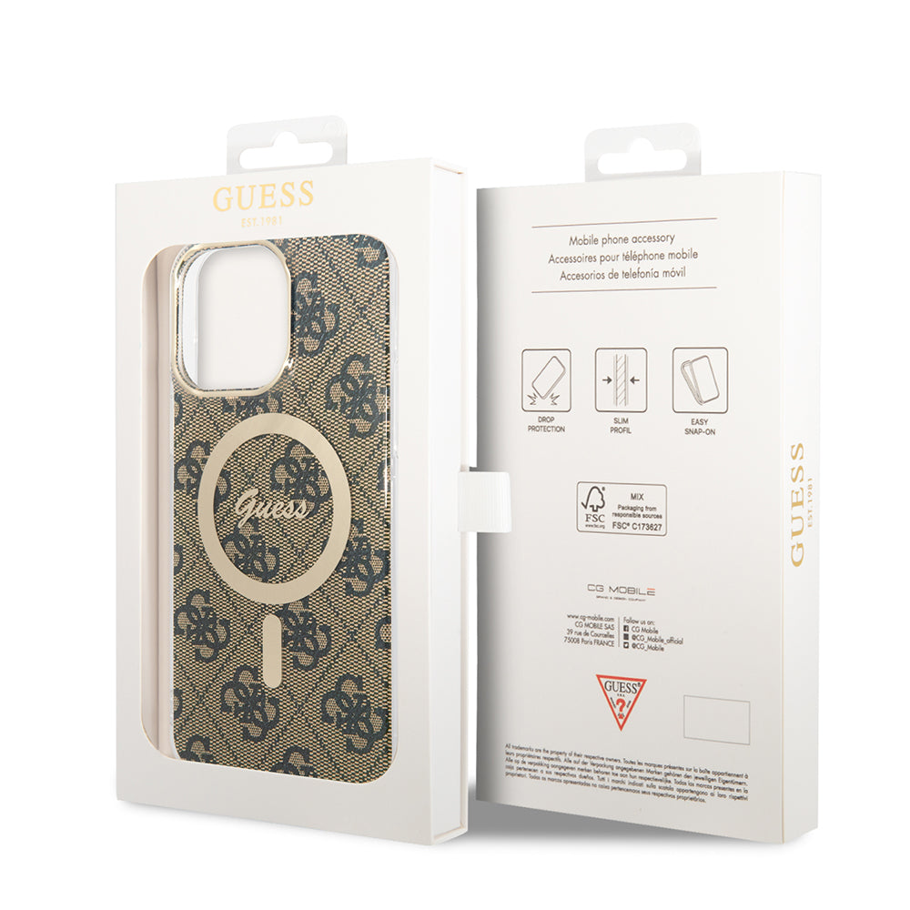 Custodia MagSafe per Apple iPhone 15 Pro Max, Guess, 4G IML, Marrone GUHMP15XH4STW