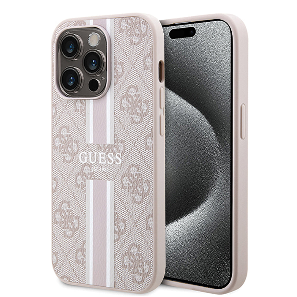 Custodia MagSafe per Apple iPhone 15 Pro Max, Guess, 4G Printed Stripes, Rosa