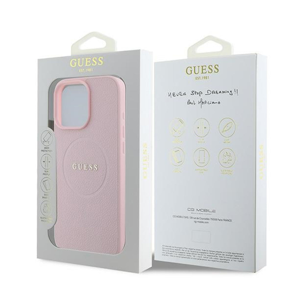 Custodia MagSafe per Apple iPhone 15 Pro Max, Guess, Grained Gold Ring, Rosa