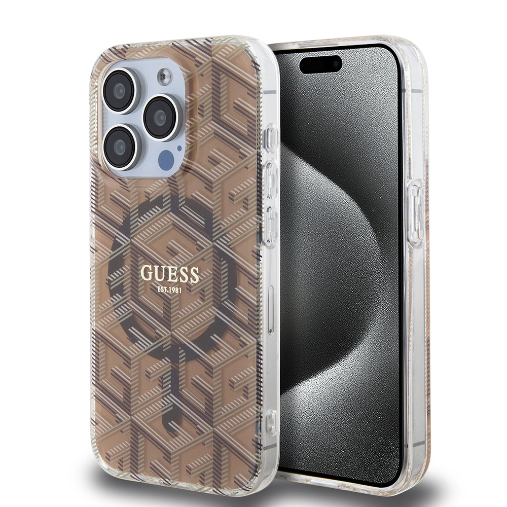 Custodia MagSafe per Apple iPhone 15 Pro Max, Guess, IML Gcube, Marrone