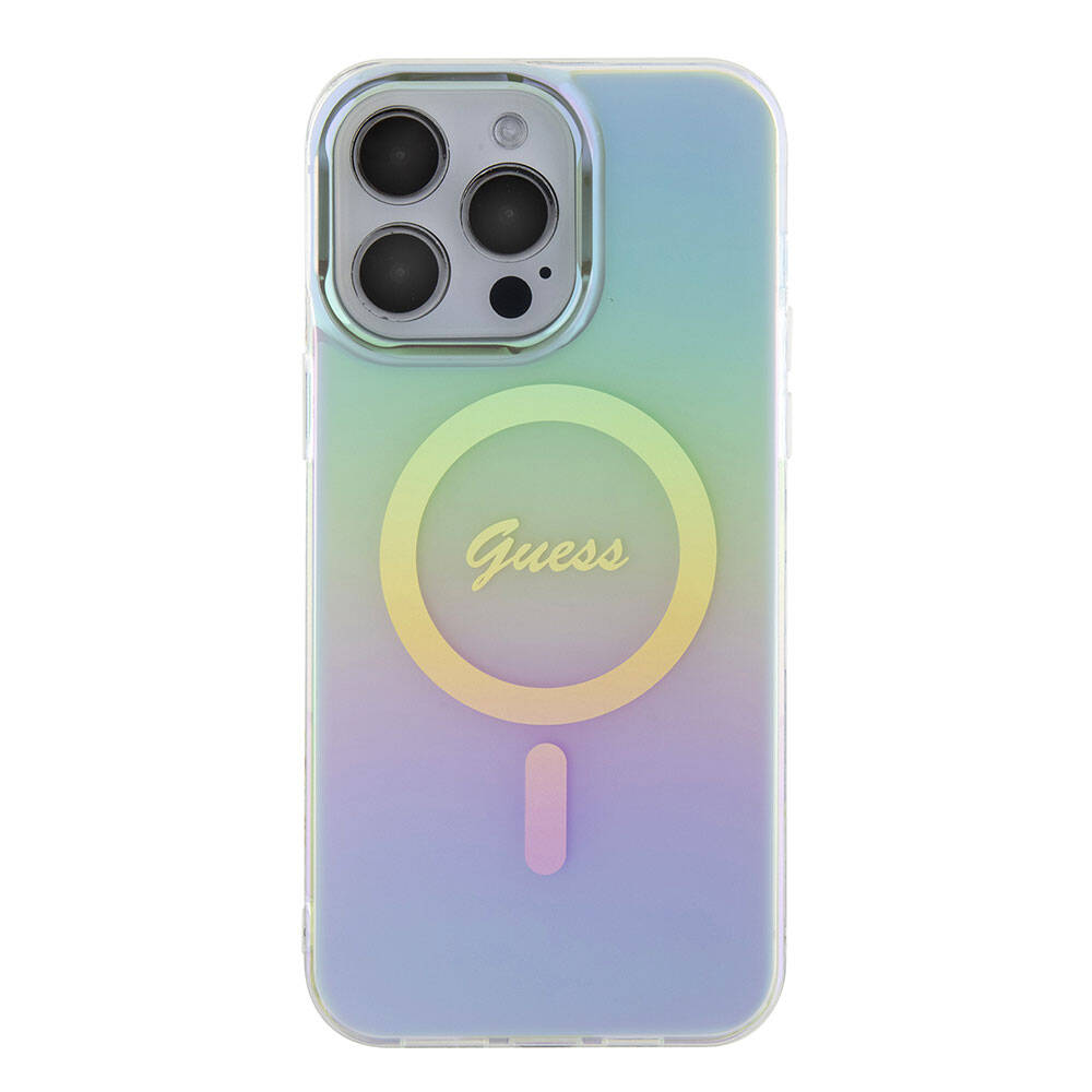 Custodia MagSafe per Apple iPhone 15 Pro Max, Guess, IML Iridescente, Turchese