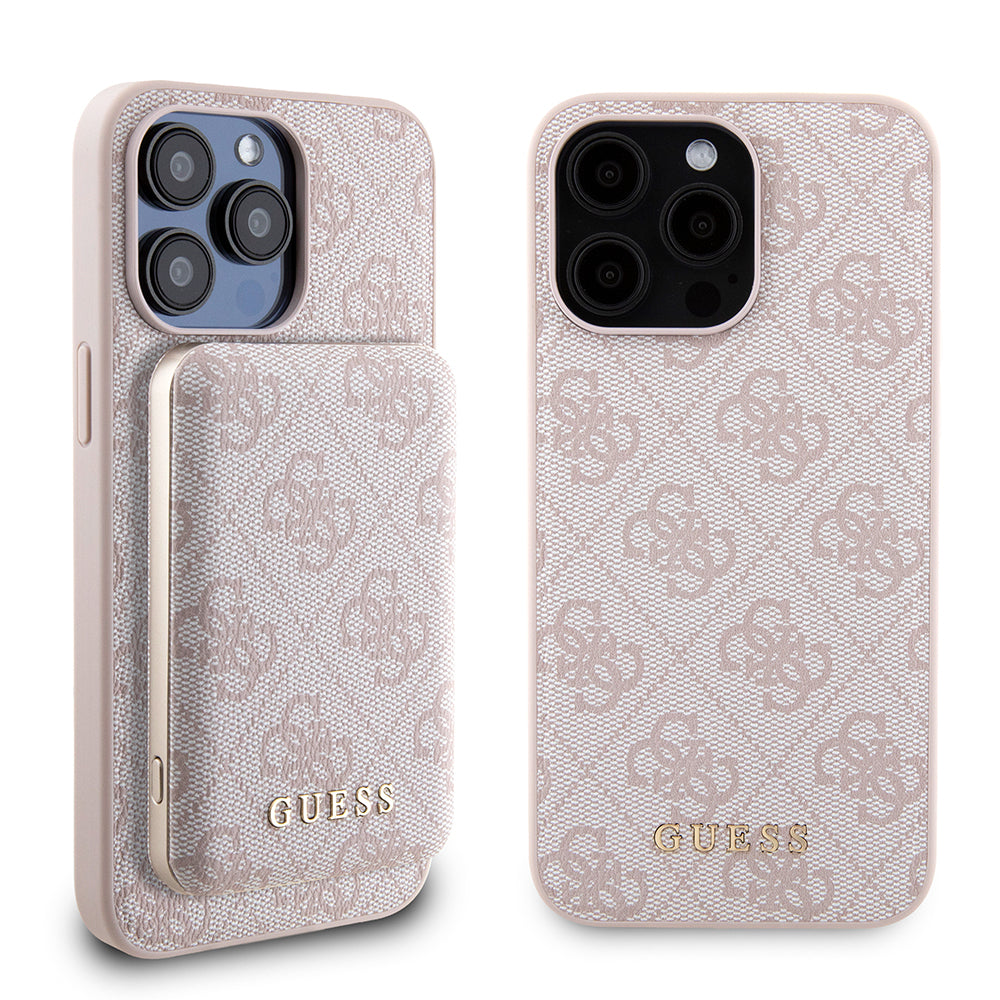 Custodia MagSafe per Apple iPhone 15 Pro Max, Guess, Powerbank 4G Metal Logo, Rosa