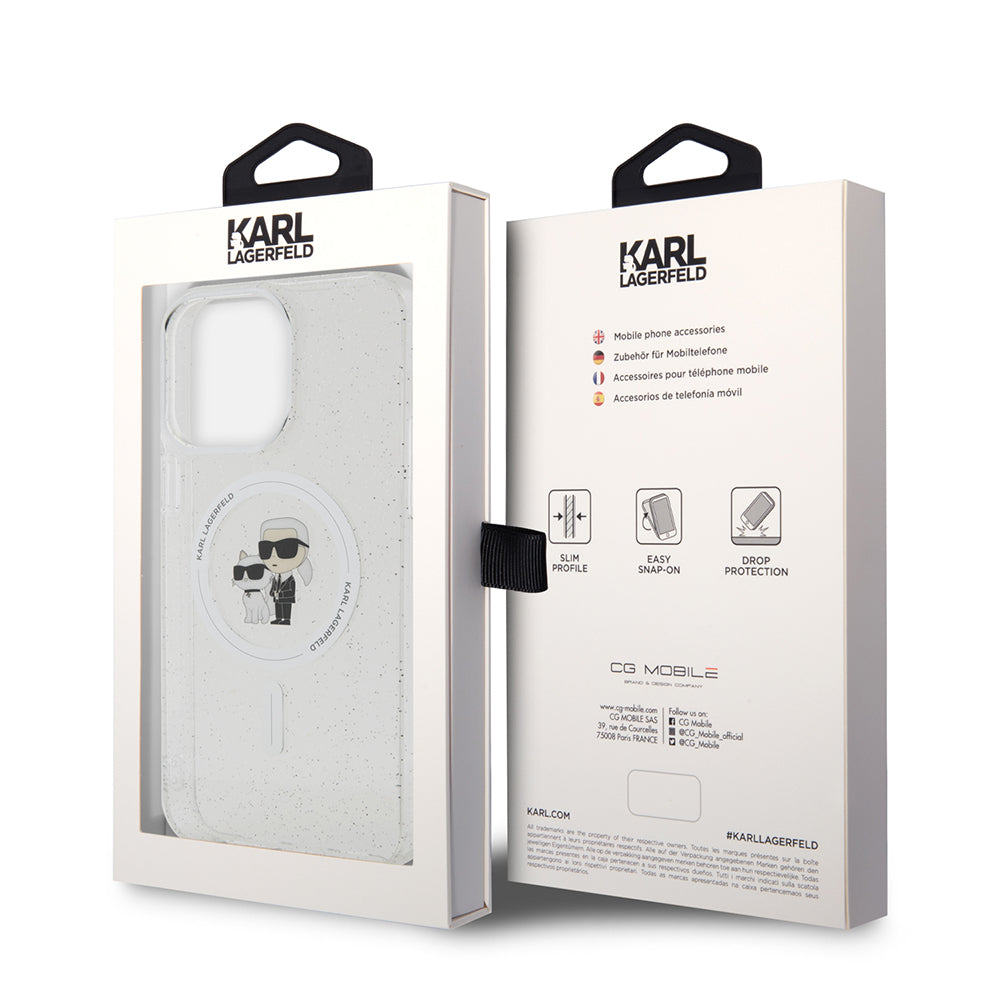 Custodia MagSafe per Apple iPhone 15 Pro Max, Karl Lagerfeld, Glitter, Trasparente